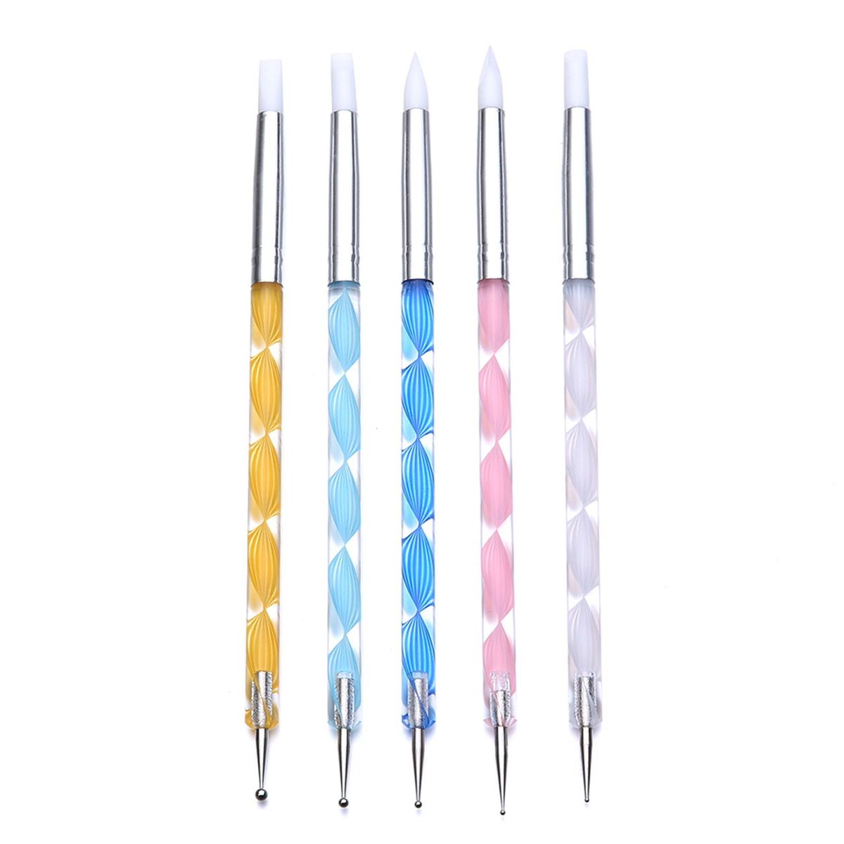 5pcs Double-ended Nail Dotting Pen Silicone Nail Art Pen Brushes Set Acrylic Nail Brush For 3D Effect Drawing Dotting Tools