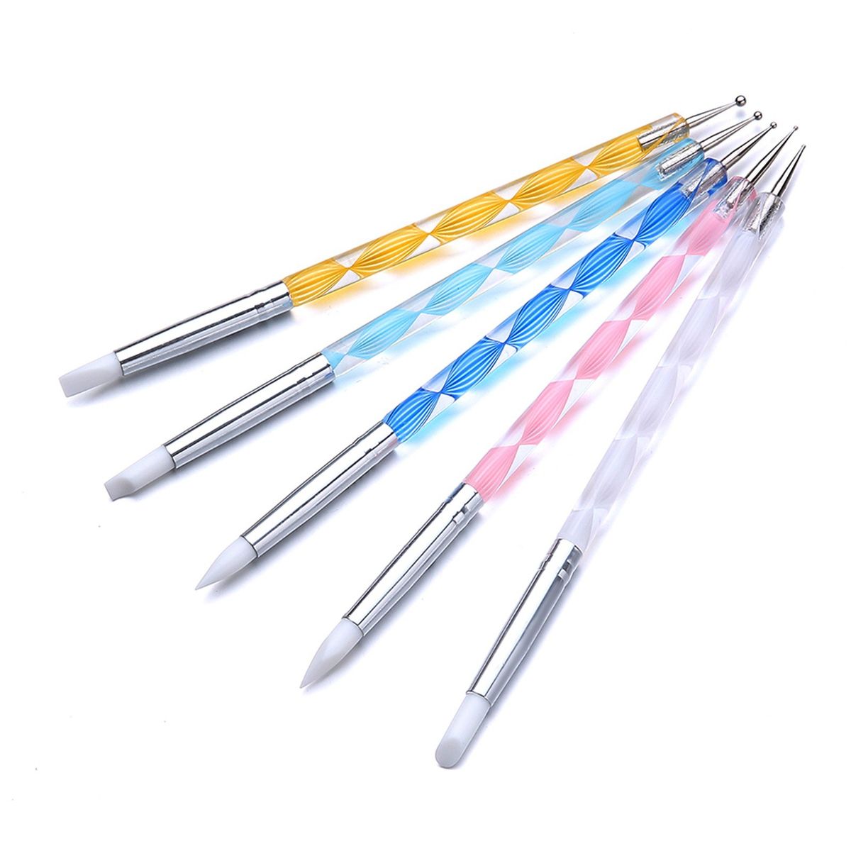 5pcs Double-ended Nail Dotting Pen Silicone Nail Art Pen Brushes Set Acrylic Nail Brush For 3D Effect Drawing Dotting Tools