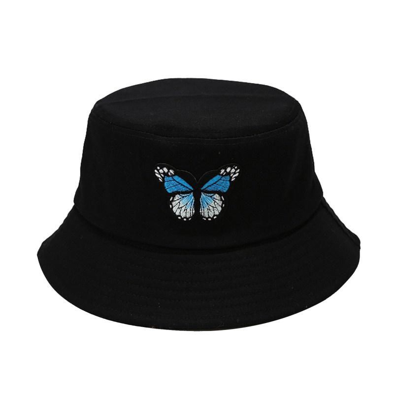 Butterfly Embroidery Unisex Bucket Hat Summer-Dark Blue
