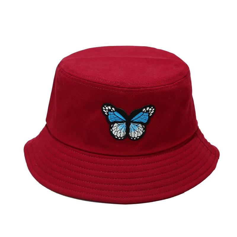 Butterfly Embroidery Unisex Bucket Hat Summer-Dark Blue