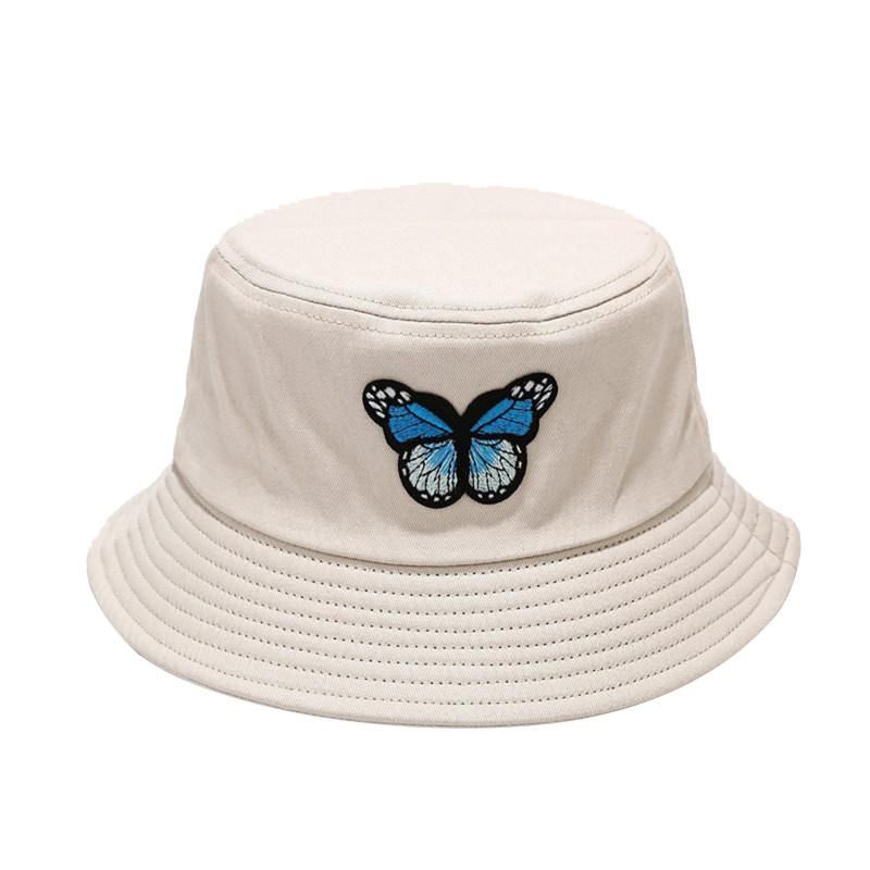 Butterfly Embroidery Unisex Bucket Hat Summer-Dark Blue