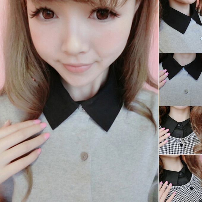 2/set Women's Detachable Collar Button Up Half Shirt Dickey Black