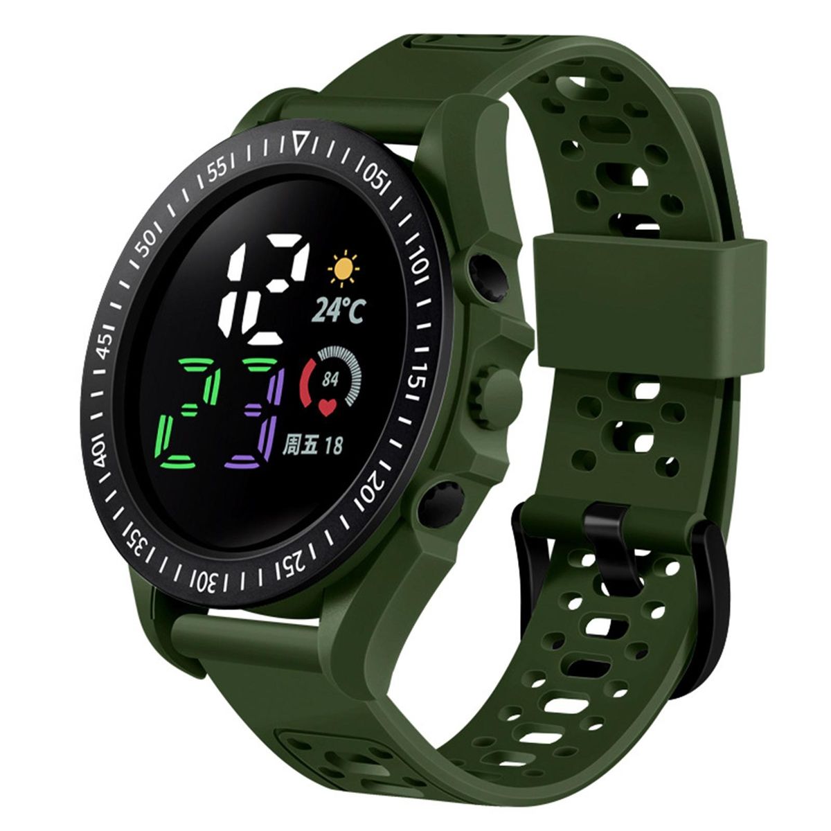 Student Watch Round Dial LED Large Screen-Army Green