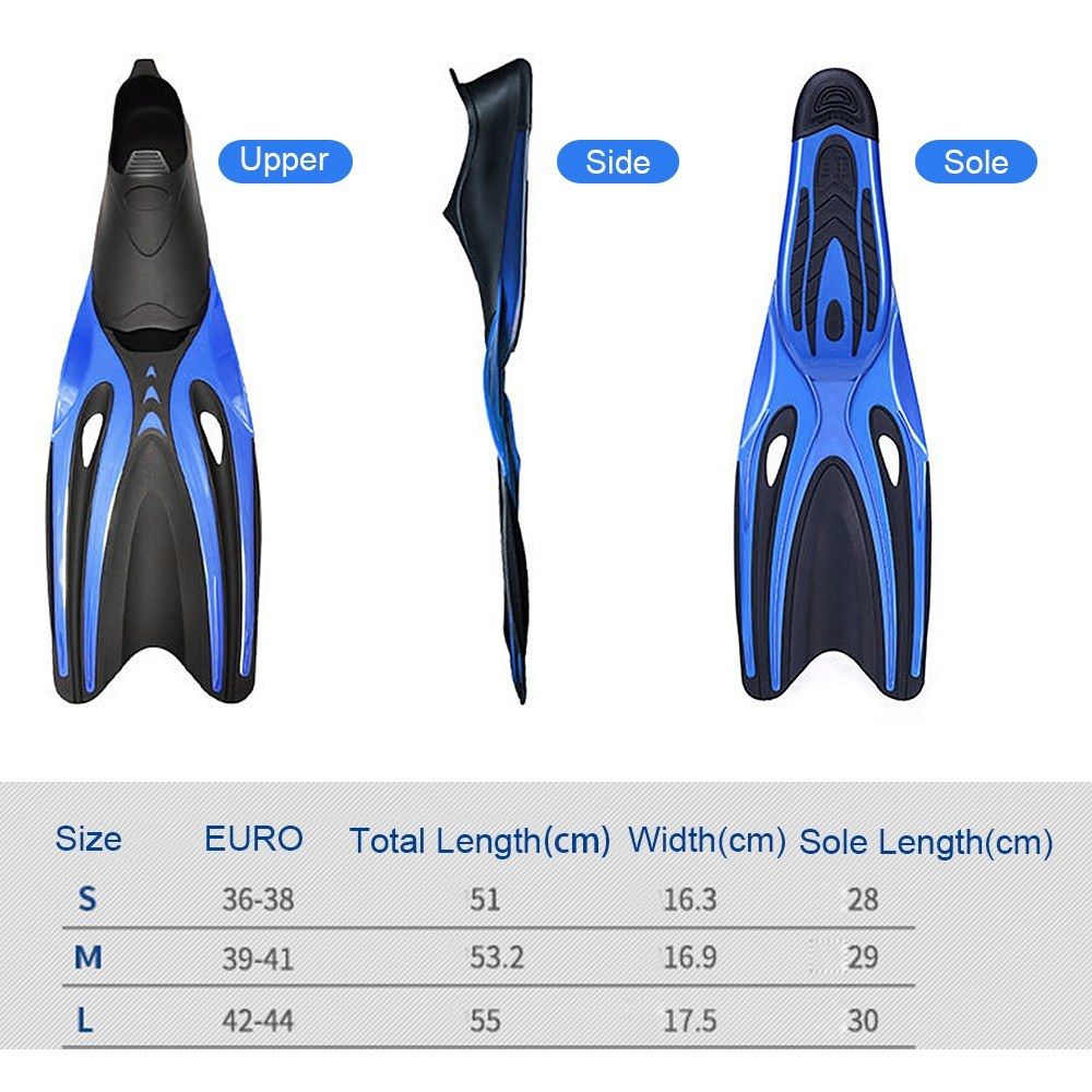 Adult Long Snorkeling Fins Full Foot Pocket Flippers Light