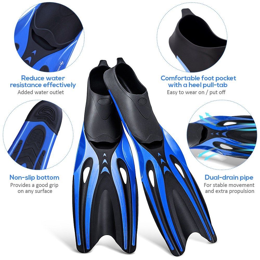 Adult Long Snorkeling Fins Full Foot Pocket Flippers Light