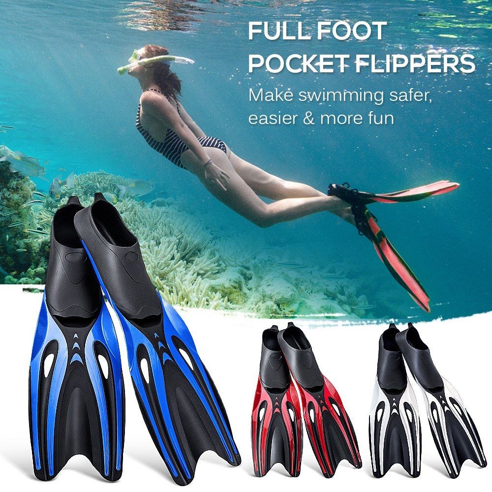 Adult Long Snorkeling Fins Full Foot Pocket Flippers Light