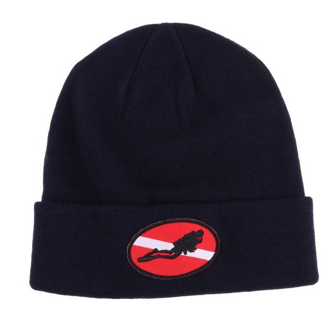 Warm Comfortable Dive Flag/Diver Down Knit Beanie Hat   Navy Blue 2