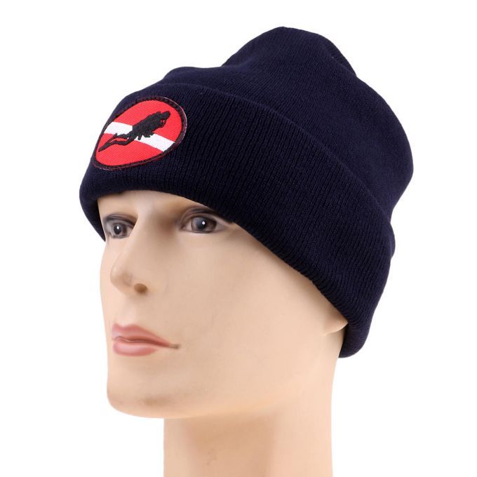 Warm Comfortable Dive Flag/Diver Down Knit Beanie Hat   Navy Blue 2