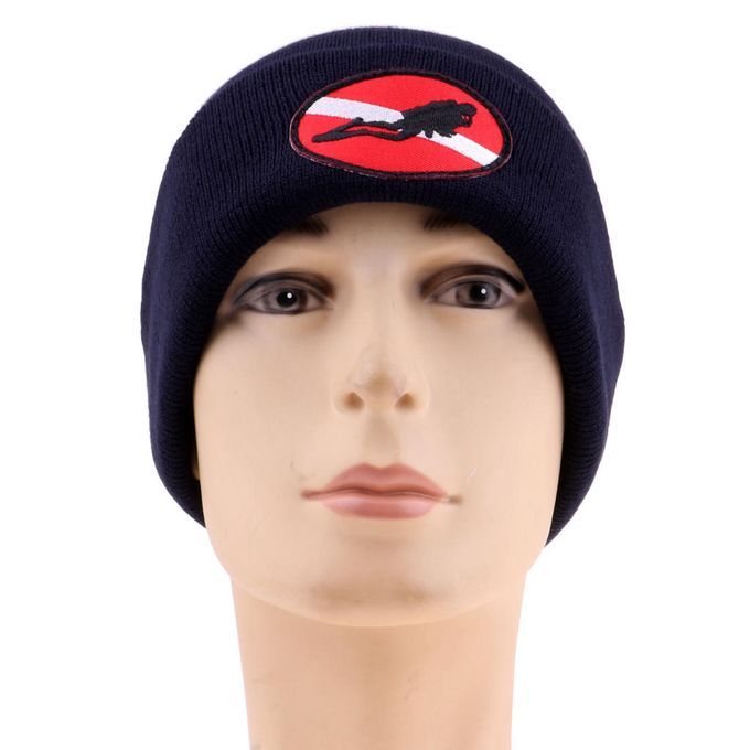 Warm Comfortable Dive Flag/Diver Down Knit Beanie Hat   Navy Blue 2