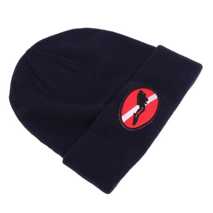 Warm Comfortable Dive Flag/Diver Down Knit Beanie Hat   Navy Blue 2