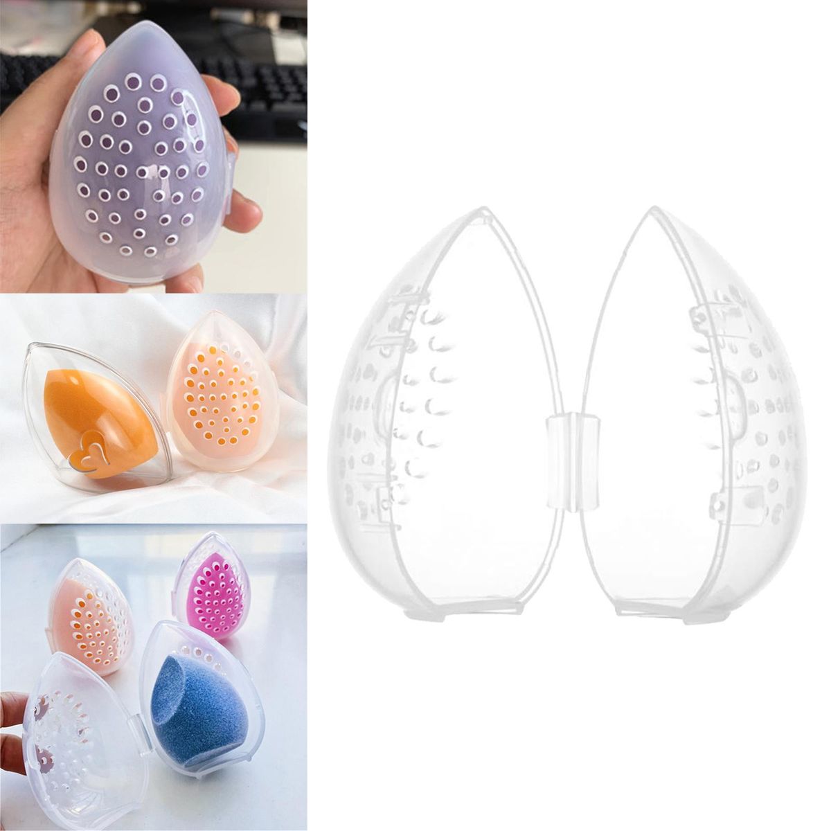 Beauty Egg Storage Box  Clear Carrying Case Holder  Puff