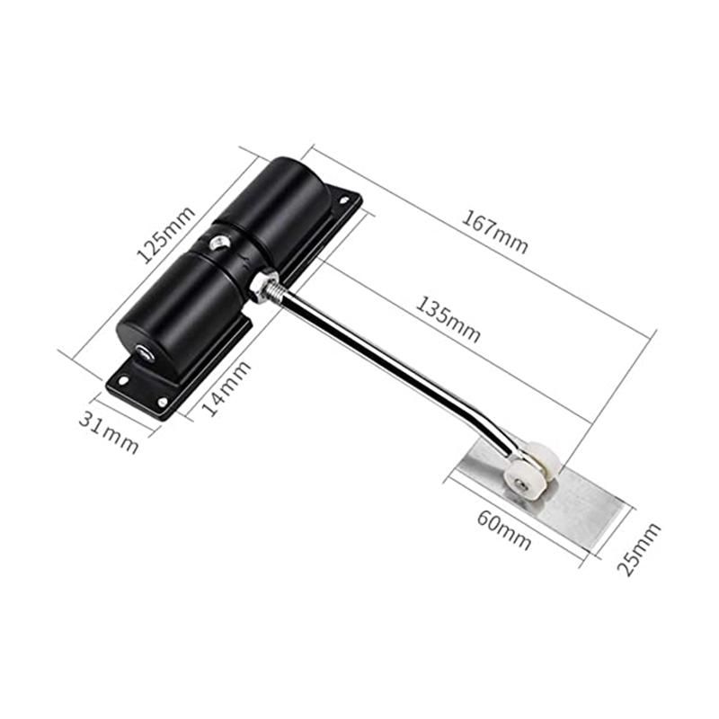 Door Closer Household Black Belt Wheel Adjustable Automatic Door Closing Light Zinc Alloy Spring Door Closer