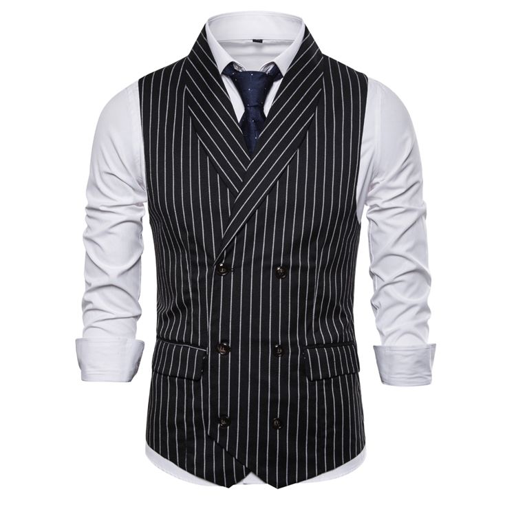 (Dark Grey)MIAMOOM  New Style Leisure Waistcoat  Men  Stripe Double Breasted Vest Fast Shipping 0226 ACU
