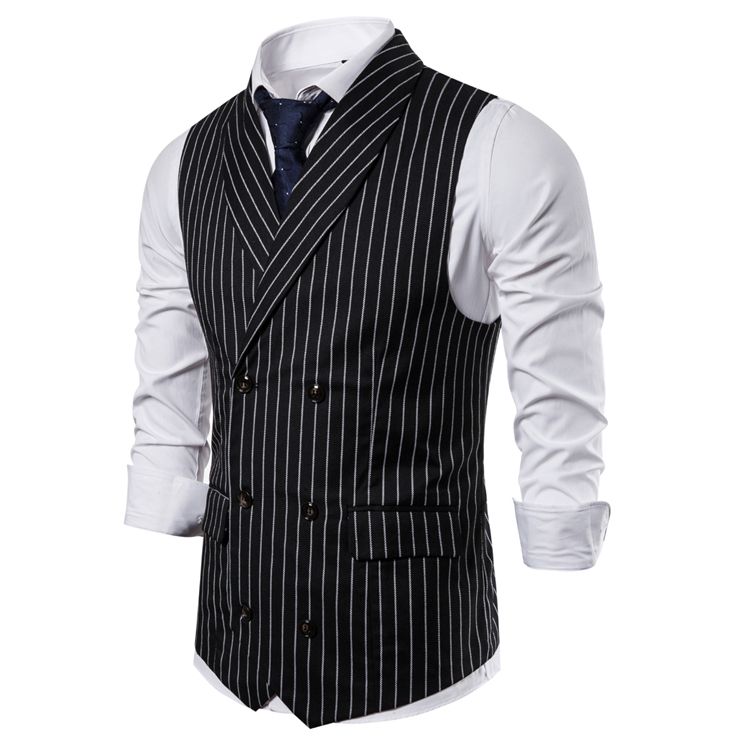 (Dark Grey)MIAMOOM  New Style Leisure Waistcoat  Men  Stripe Double Breasted Vest Fast Shipping 0226 ACU