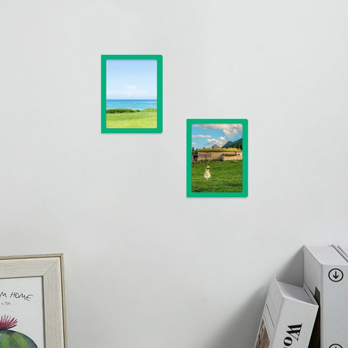 2Pcs Magnetic Picture Frame Magnetic Photo Display Frame Ornament Green