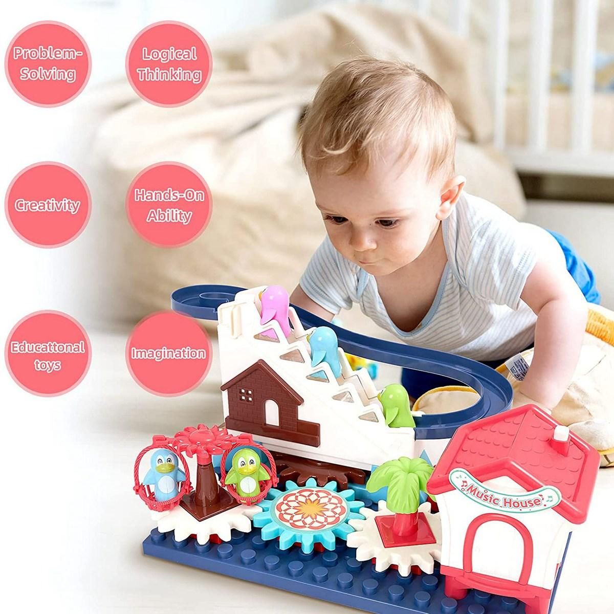 Penguin Slide Building Blocks Set Electric Marble Race