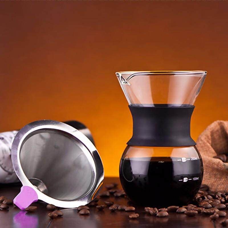 2Pcs/Set 400ml For 1-2 Cup Wood Neck Glass Coffee Maker Chemex Brew Pot With S Stainless Steel Filter Dripper HOT