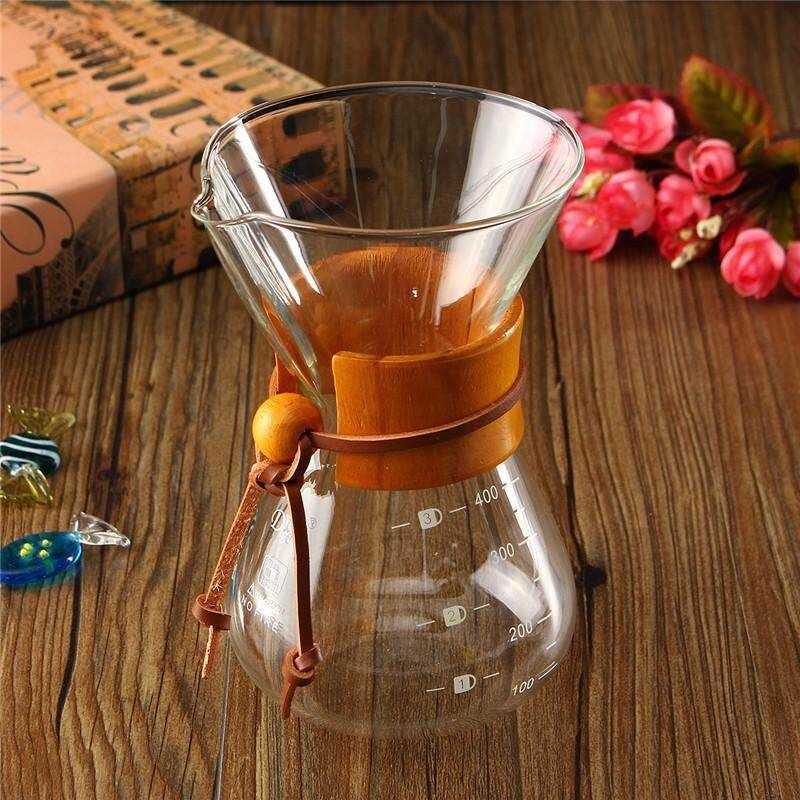 2Pcs/Set 400ml For 1-2 Cup Wood Neck Glass Coffee Maker Chemex Brew Pot With S Stainless Steel Filter Dripper HOT