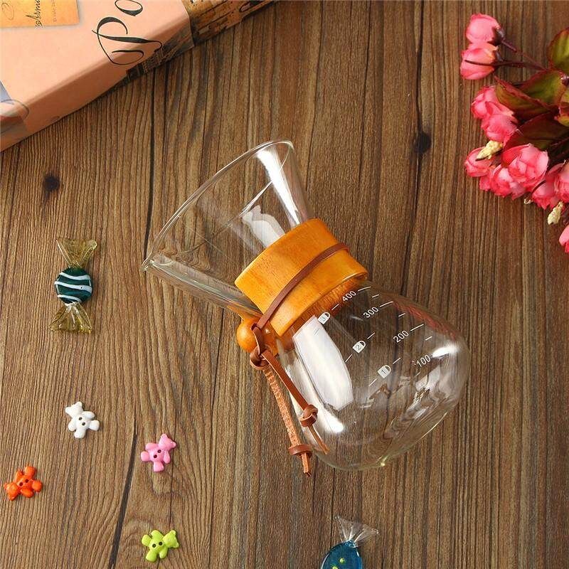 2Pcs/Set 400ml For 1-2 Cup Wood Neck Glass Coffee Maker Chemex Brew Pot With S Stainless Steel Filter Dripper HOT