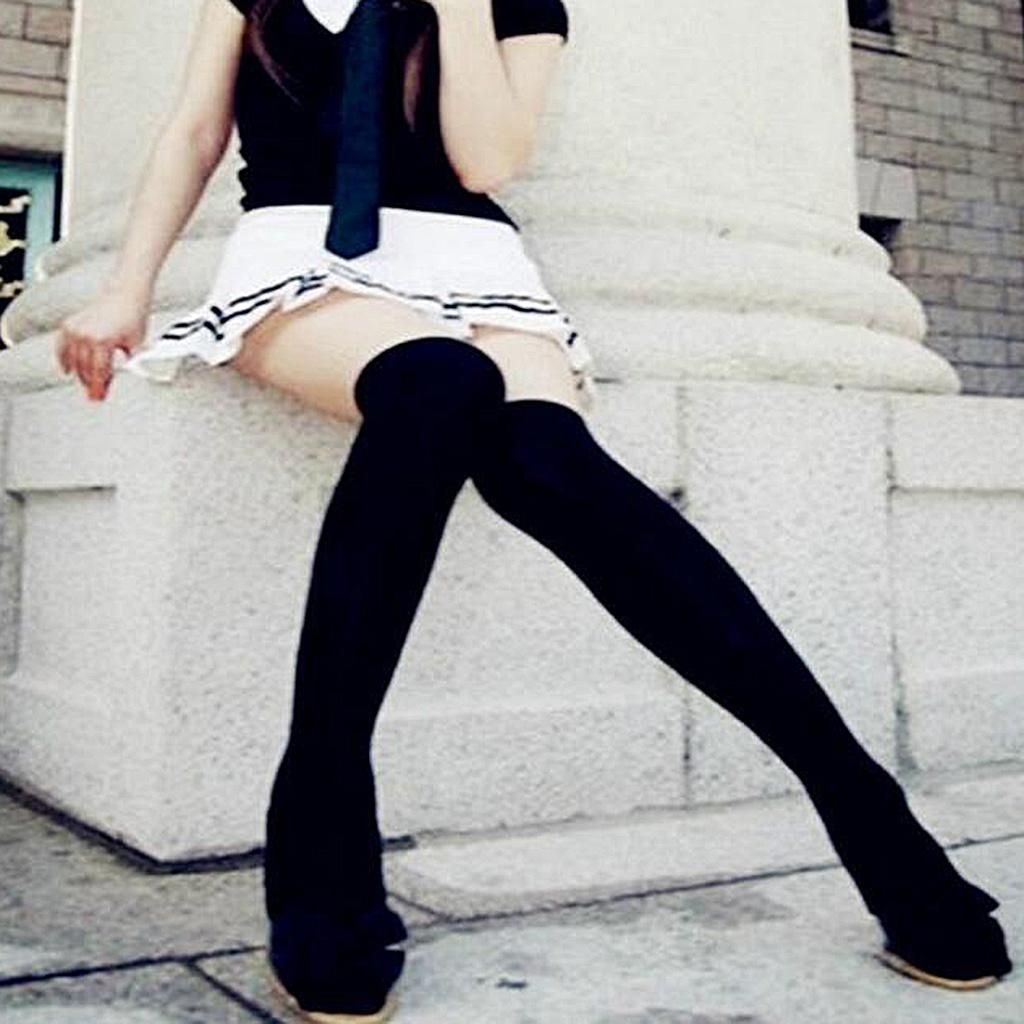 Women Hot Solid Thigh High Socks Over Knee Stocking School Black