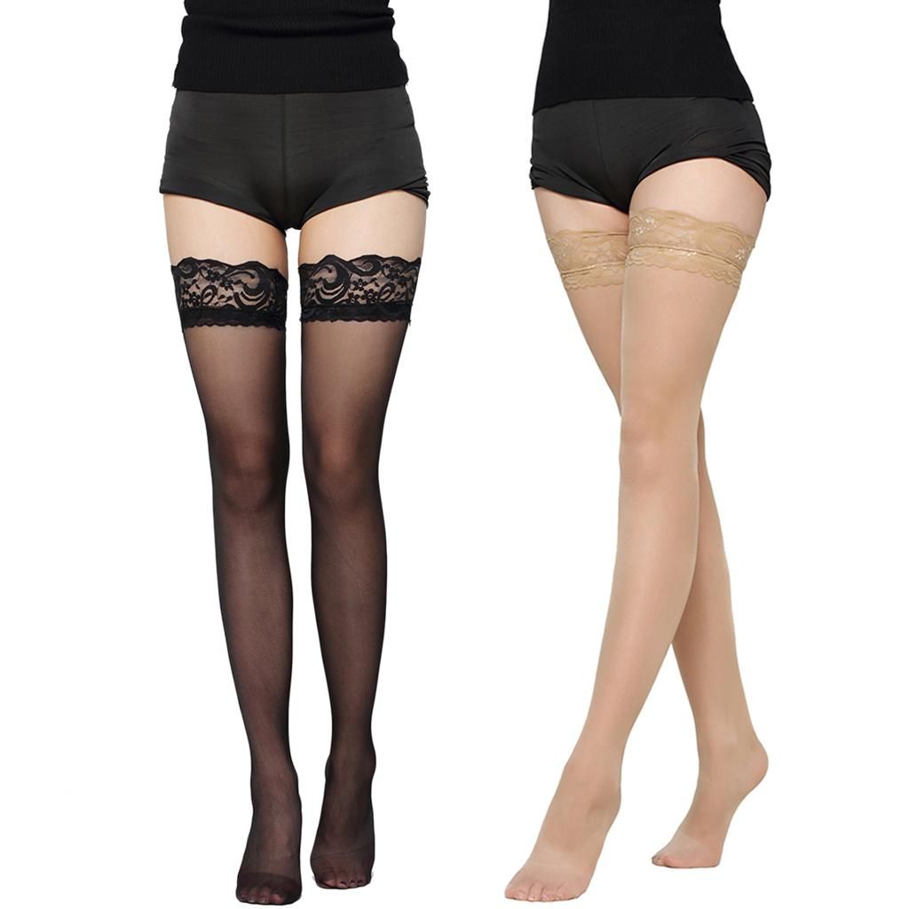2x LACE TOPPED THIGH HIGH SHEER FISHNET STOCKINGS LADIES - HOLD UPS
