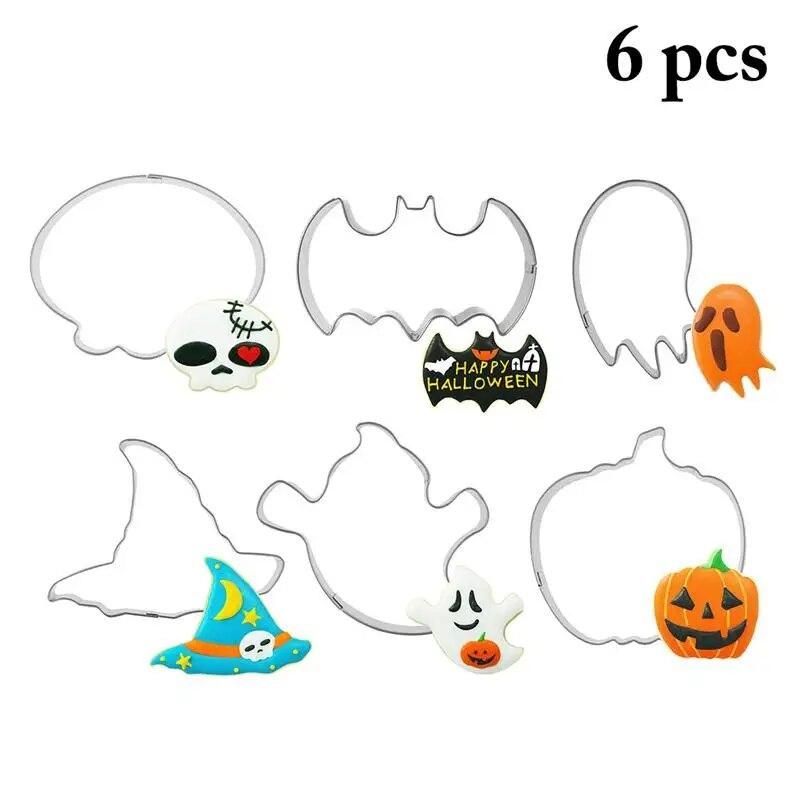 6pcs Halloween Bat Pumpin Cookie Tool Cutter Biscuit Press Icing Set Stamp Mold Stainless Steel Pastry Tools Kitchen Accessories