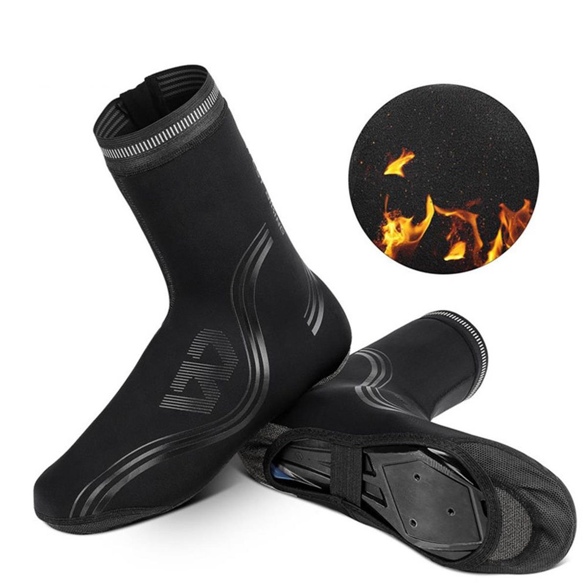 Winter Cycling Shoes Cover Waterproof Windproof Bike Shoes Cover Non-slip Zippered Overshoes with Fleece Lining Rain Shoes Cover Protector Reflective MTB Road Bike Shoe Covers Easy Wear on Take Off