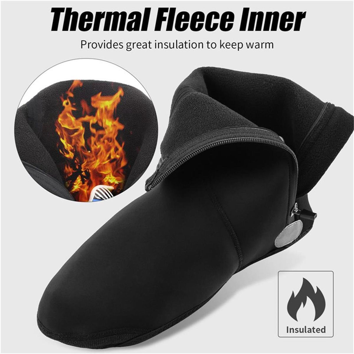 Winter Cycling Shoes Cover Waterproof Windproof Bike Shoes Cover Non-slip Zippered Overshoes with Fleece Lining Rain Shoes Cover Protector Reflective MTB Road Bike Shoe Covers Easy Wear on Take Off