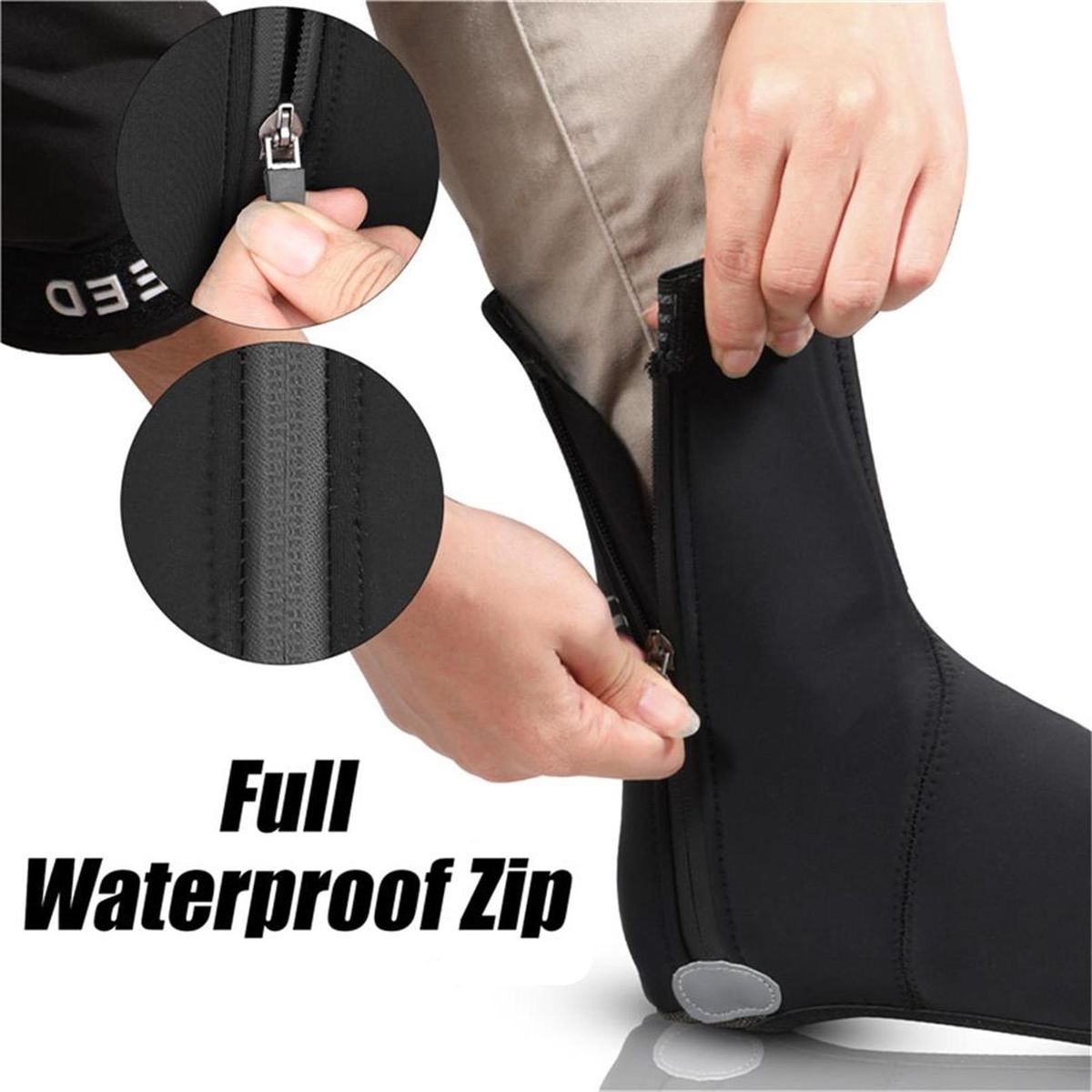 Winter Cycling Shoes Cover Waterproof Windproof Bike Shoes Cover Non-slip Zippered Overshoes with Fleece Lining Rain Shoes Cover Protector Reflective MTB Road Bike Shoe Covers Easy Wear on Take Off