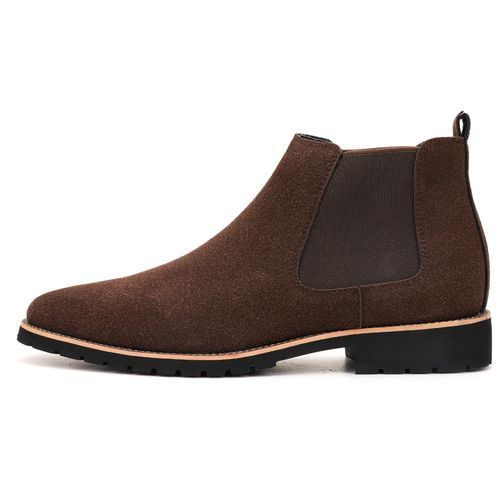 Mens Leather Boots Matte Male Casual Shoes Round Head Slip On Big Size Brown