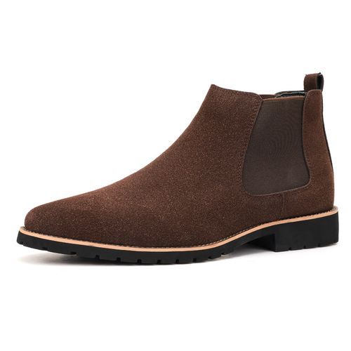 Mens Leather Boots Matte Male Casual Shoes Round Head Slip On Big Size Brown