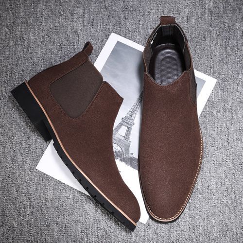 Mens Leather Boots Matte Male Casual Shoes Round Head Slip On Big Size Brown