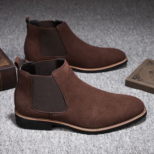 Mens Leather Boots Matte Male Casual Shoes Round Head Slip On Big Size Brown
