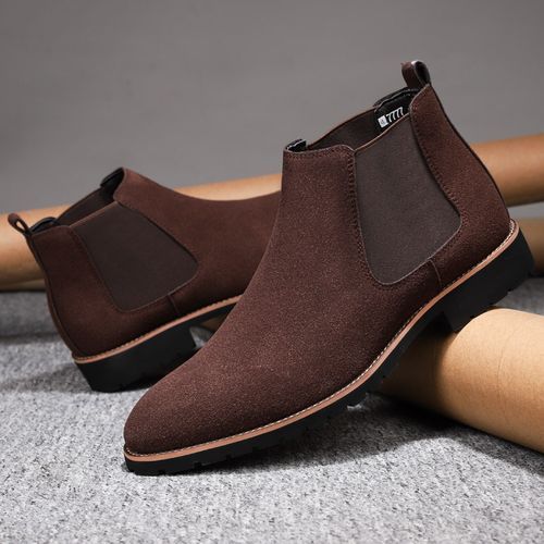Mens Leather Boots Matte Male Casual Shoes Round Head Slip On Big Size Brown