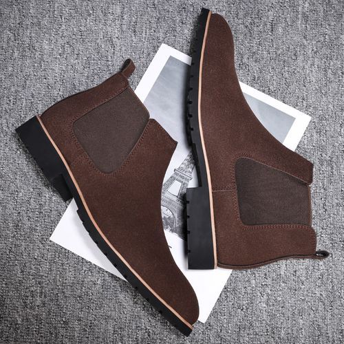 Mens Leather Boots Matte Male Casual Shoes Round Head Slip On Big Size Brown
