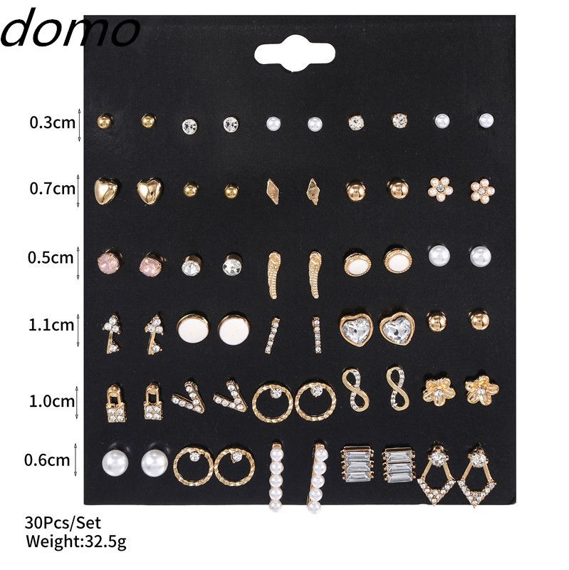 Ins Hot 30 Pairs Of DIY Flower Letter Diamond And Pearl Combination Earrings Set