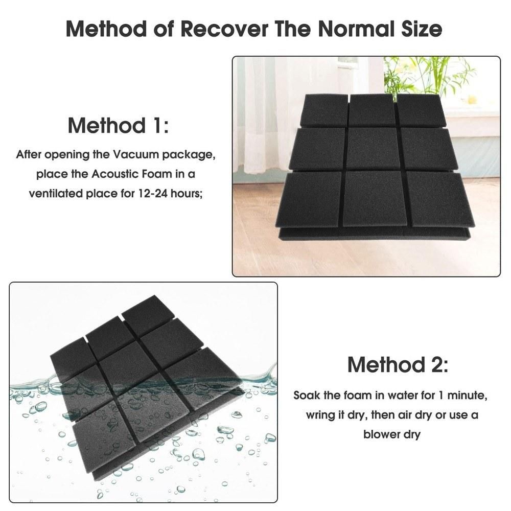 12pcs 12*12*2in Studio Acoustic Foams Panels Sound Insulation Soundproof Sound Absorbing Foam Wall Deadening for Studio KTV Broadcast Family Theater Black