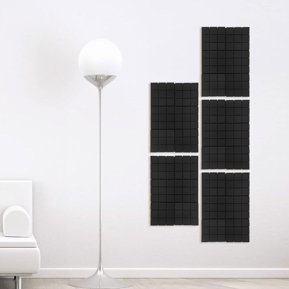 12pcs 12*12*2in Studio Acoustic Foams Panels Sound Insulation Soundproof Sound Absorbing Foam Wall Deadening for Studio KTV Broadcast Family Theater Black