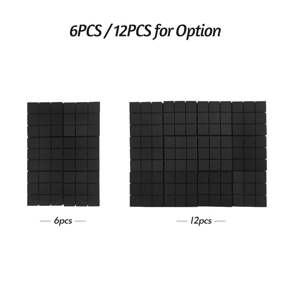 12pcs 12*12*2in Studio Acoustic Foams Panels Sound Insulation Soundproof Sound Absorbing Foam Wall Deadening for Studio KTV Broadcast Family Theater Black