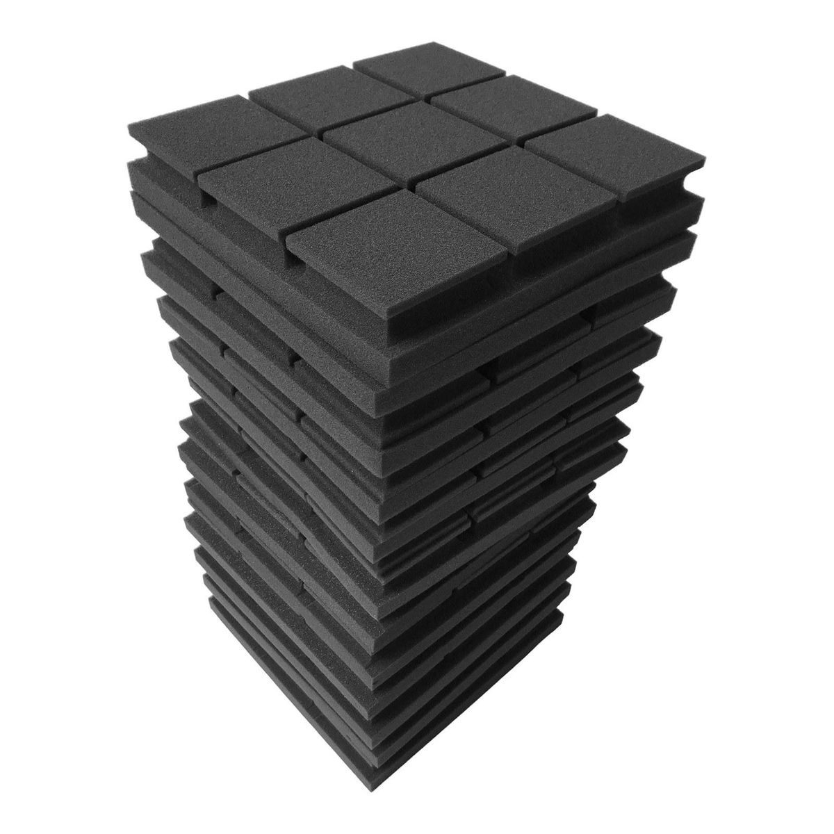 12pcs 12*12*2in Studio Acoustic Foams Panels Sound Insulation Soundproof Sound Absorbing Foam Wall Deadening for Studio KTV Broadcast Family Theater Black