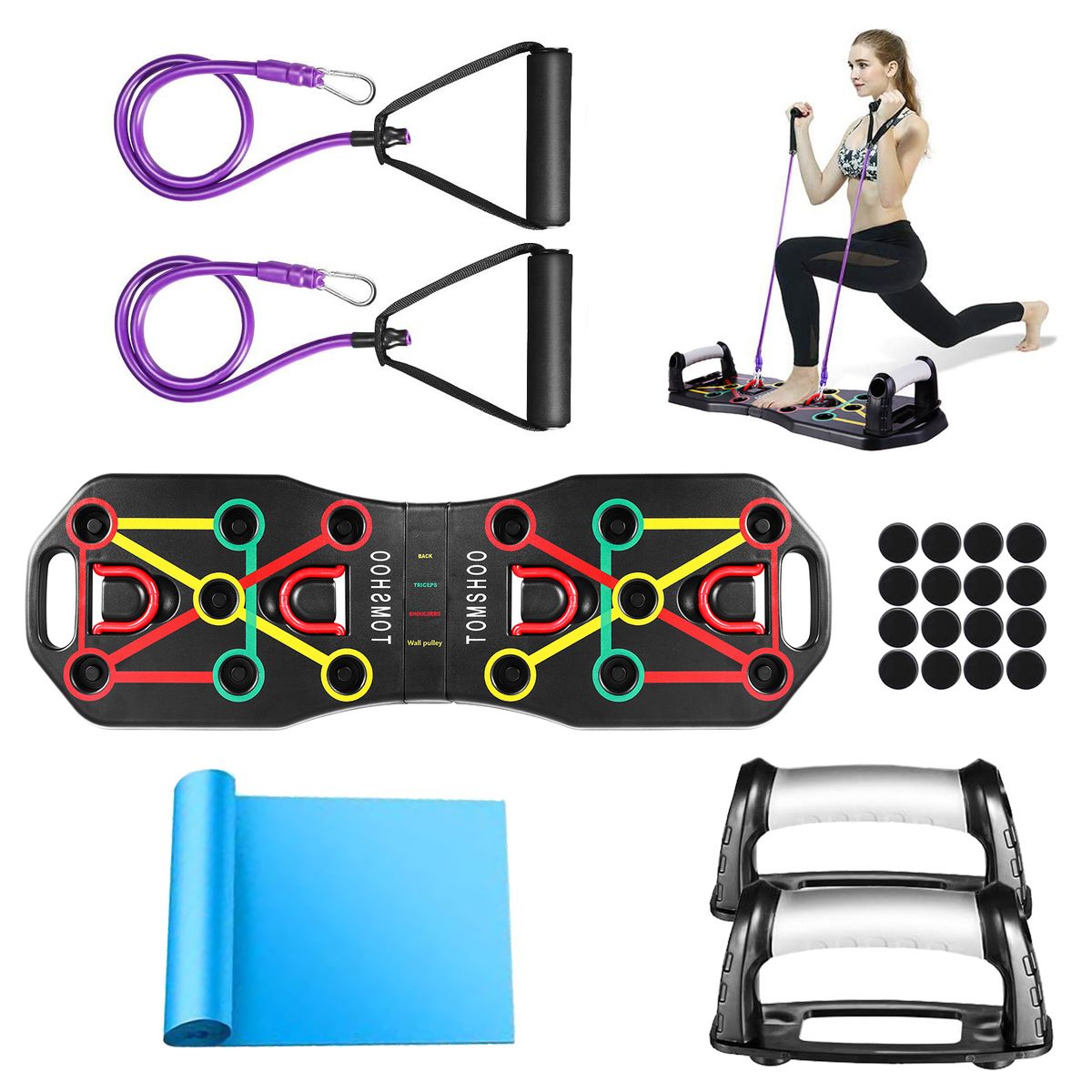 TOMSHOO Push Up Board With Resistance Band And Handles For