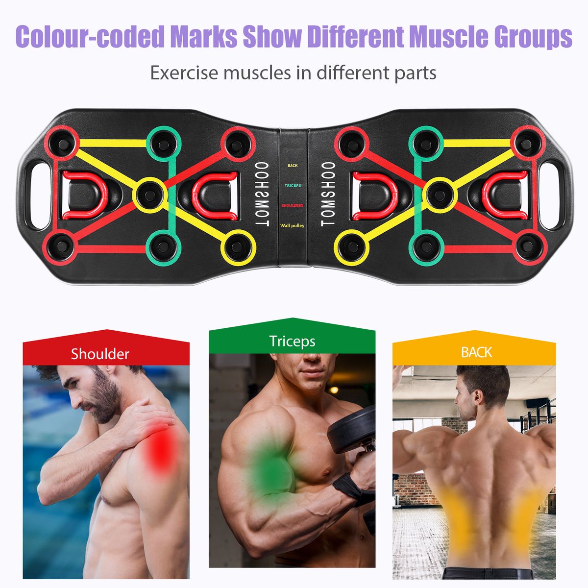 TOMSHOO Push Up Board With Resistance Band And Handles For