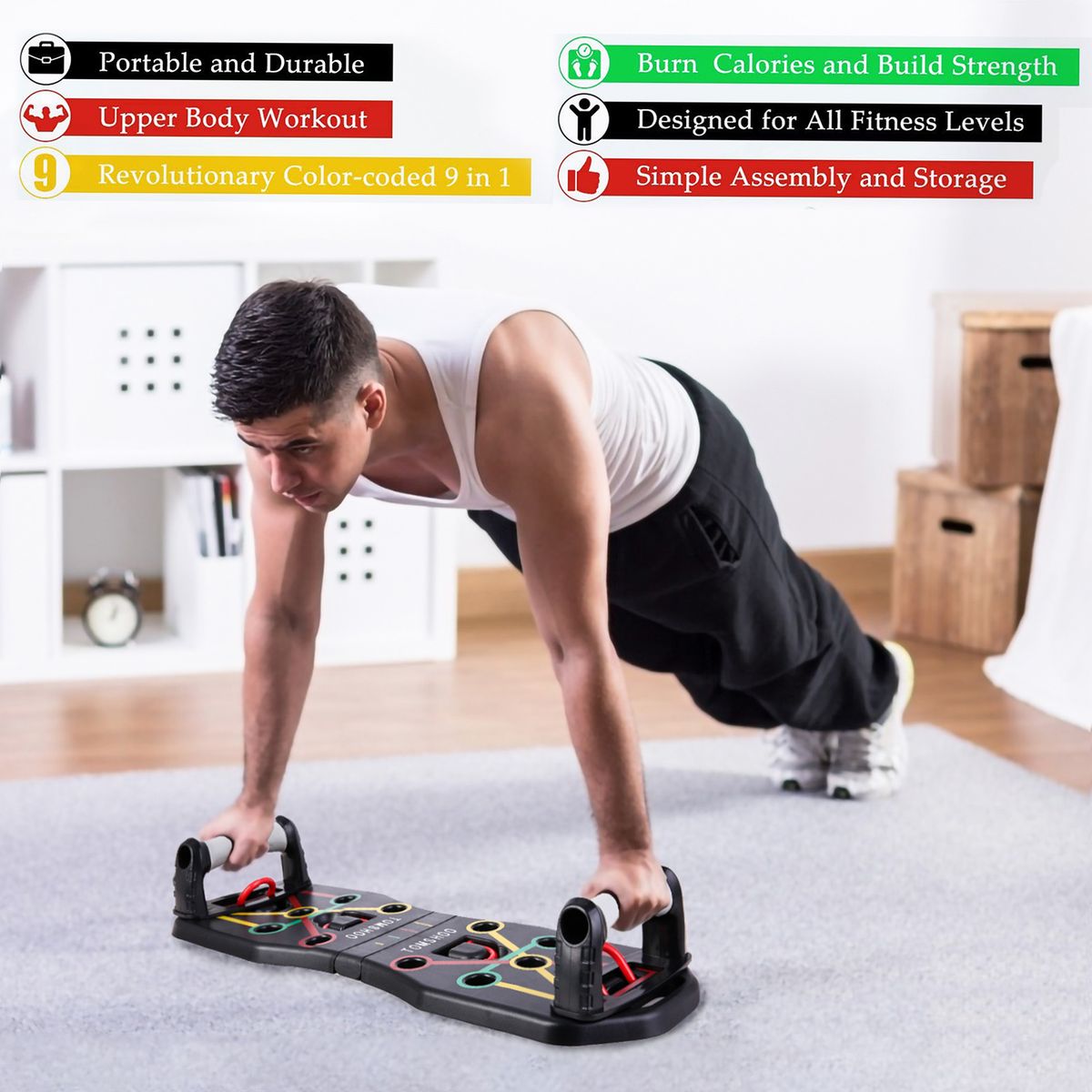 TOMSHOO Push Up Board With Resistance Band And Handles For