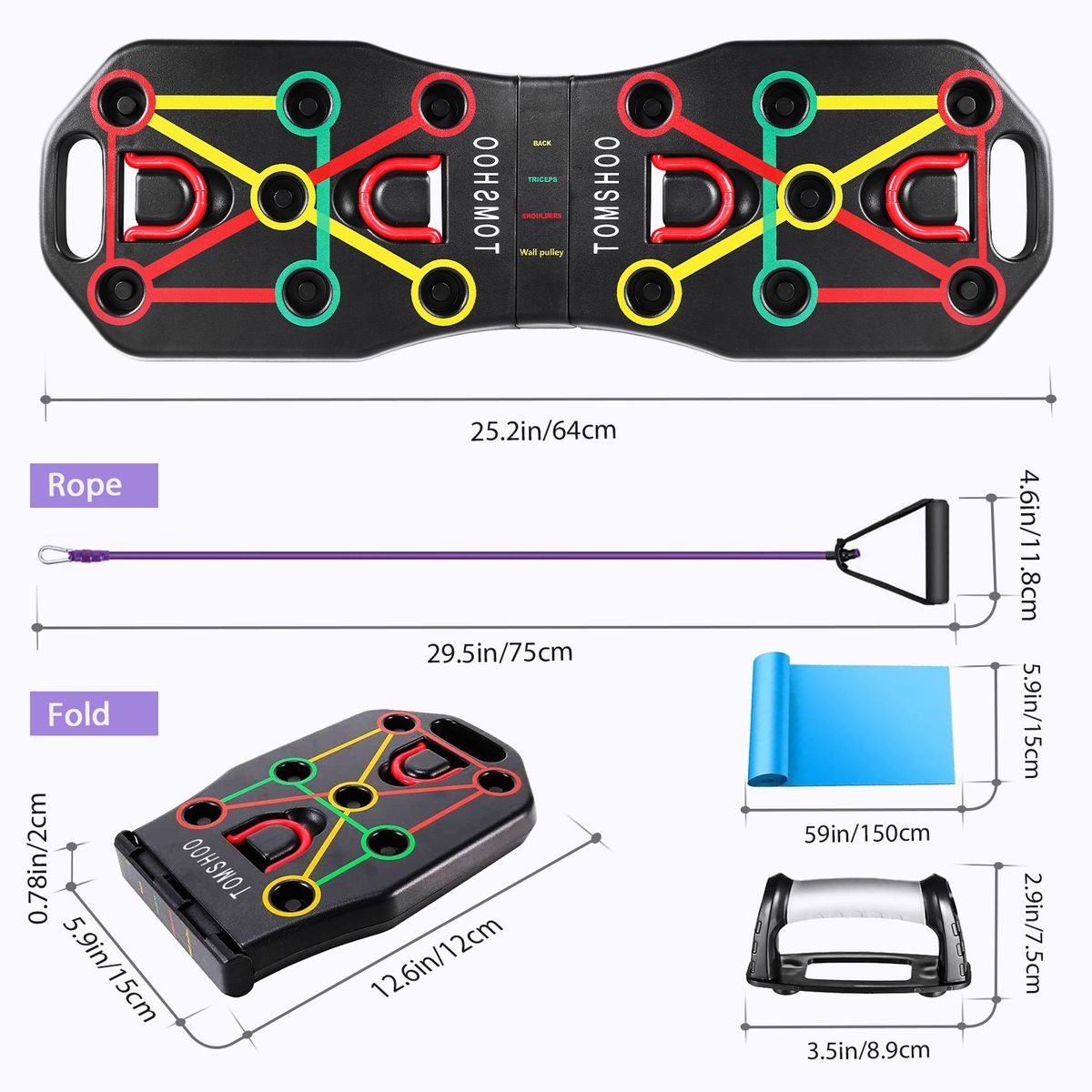 TOMSHOO Push Up Board With Resistance Band And Handles For