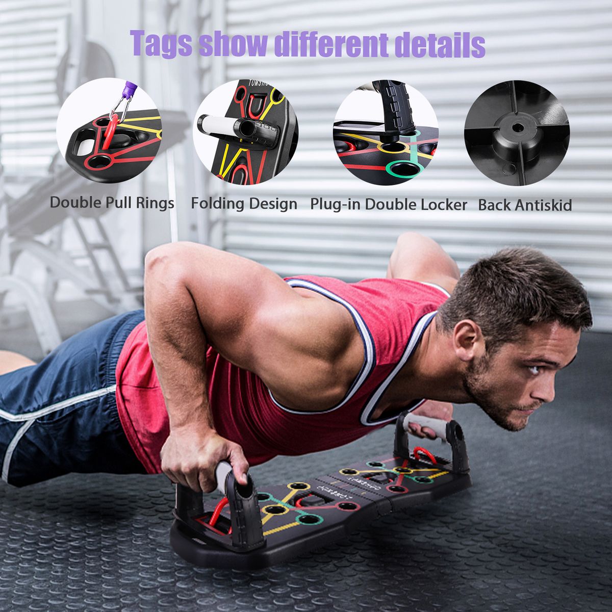 TOMSHOO Push Up Board With Resistance Band And Handles For