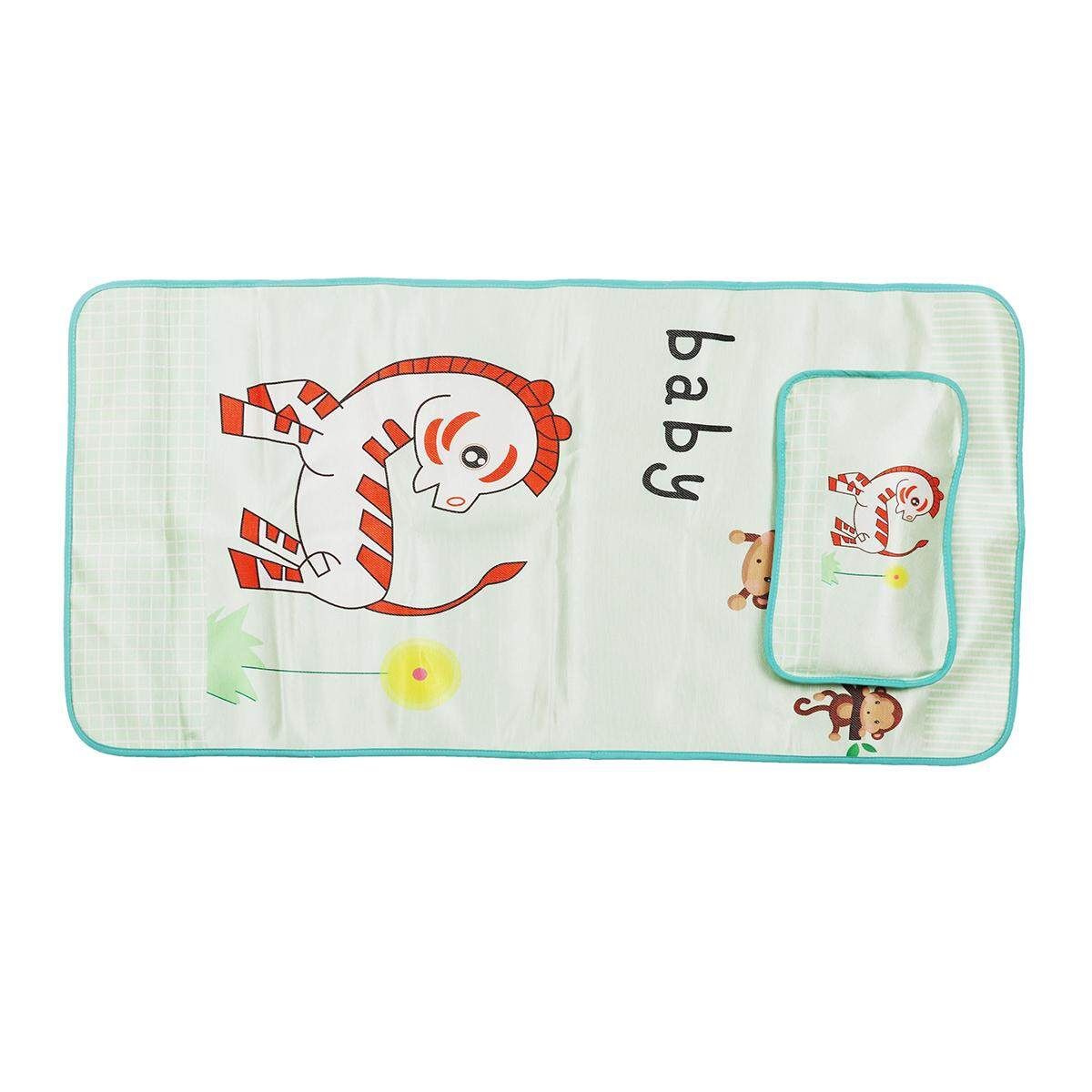 4 Styles Baby Summer Foldable Cool Sleeping Ice Silk Bed Mat With Pillow Set 120*60cm Green Zebra