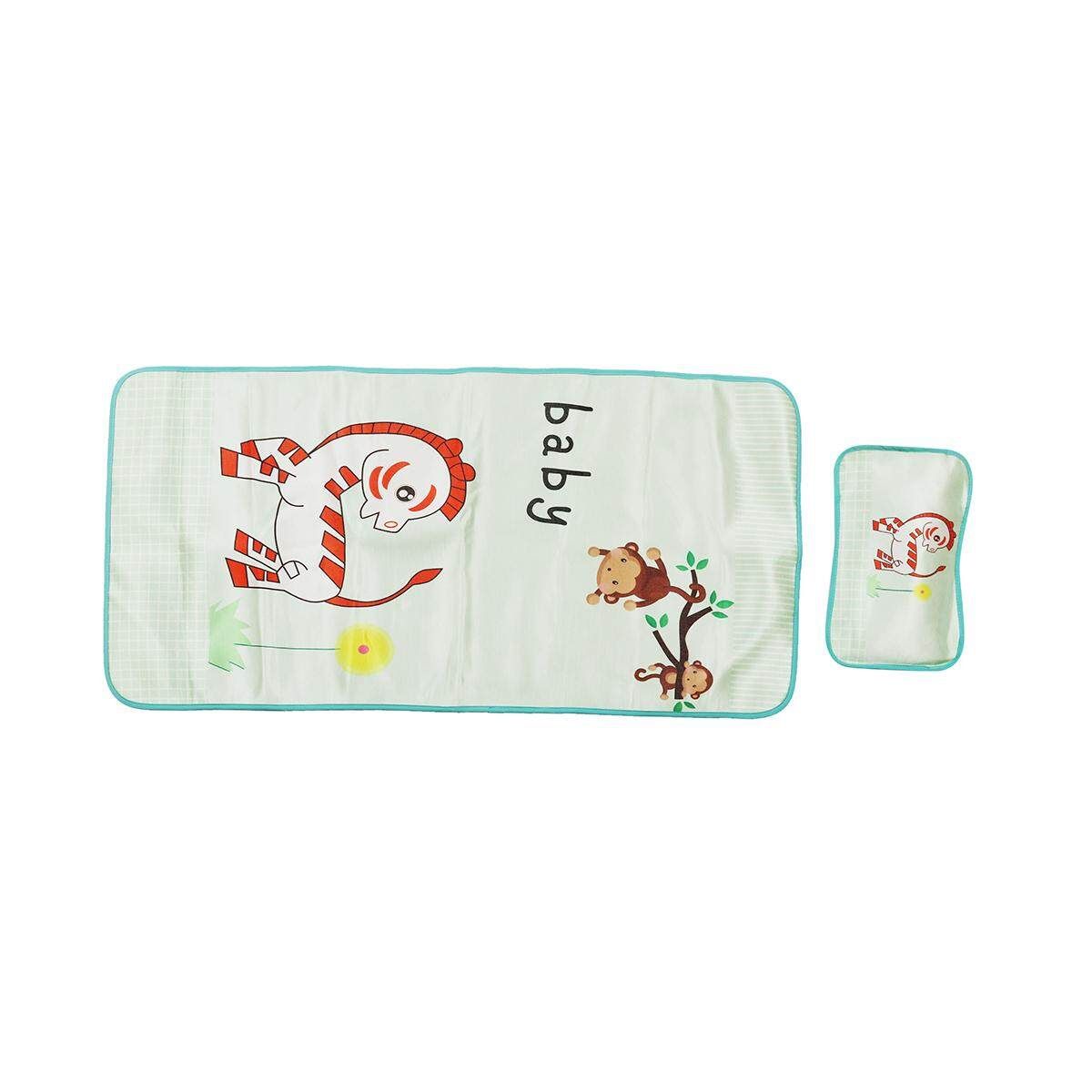 4 Styles Baby Summer Foldable Cool Sleeping Ice Silk Bed Mat With Pillow Set 120*60cm Green Zebra