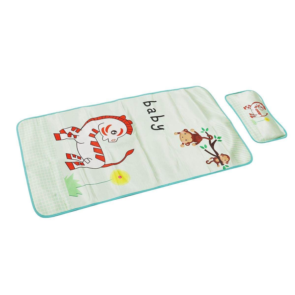 4 Styles Baby Summer Foldable Cool Sleeping Ice Silk Bed Mat With Pillow Set 120*60cm Green Zebra