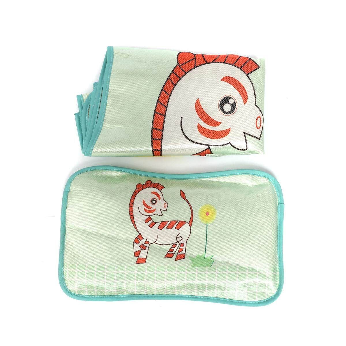 4 Styles Baby Summer Foldable Cool Sleeping Ice Silk Bed Mat With Pillow Set 120*60cm Green Zebra