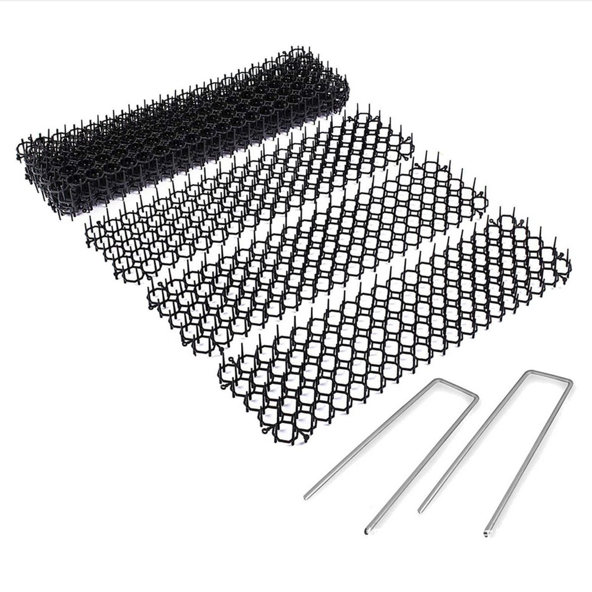 10Pcs Repellent Mats + 10Pcs U Shape Nails Garden Prickle Strip Dig Stop Cat Dog Repellent Deterrent Mat Spike Garden Supplies